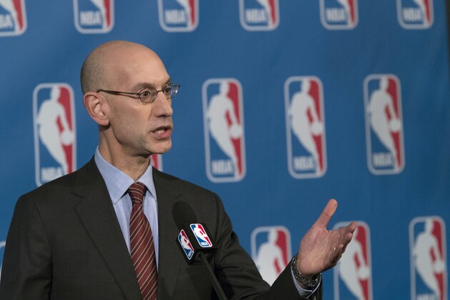 FILE - In this Oct. 21, 2016, file photo, NBA Commissioner Adam Silver speaks to reporters during a news conference, in New York. An NBA delegation, led by Silver, is in Israel as part of