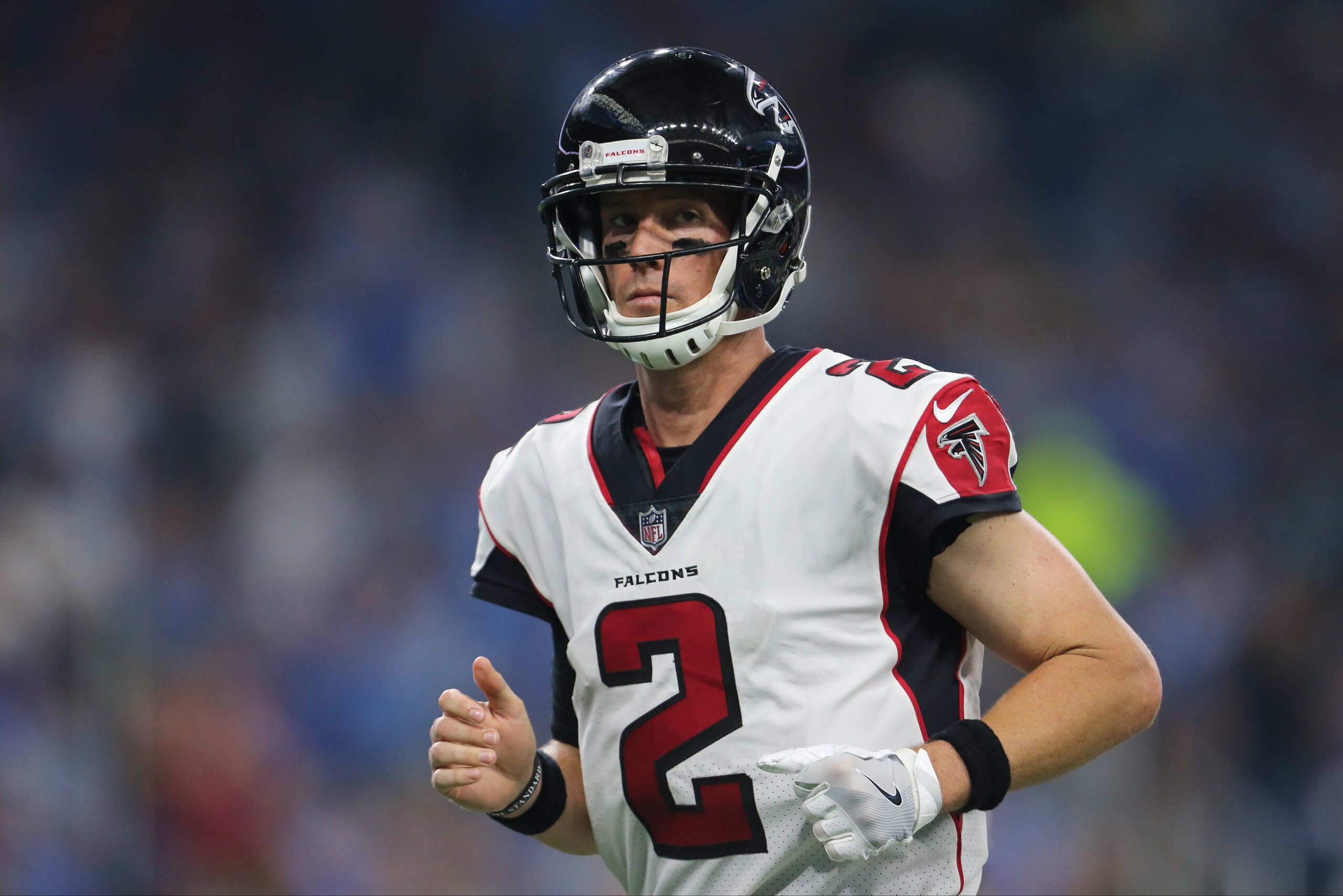 DETROIT, MI - SEPTEMBER 024: Matt Ryan #2 of the Atlanta Falcons during halftime against the Detroit Lions at Ford Field on September 24, 2017 in Detroit, Michigan. (Photo by Rey Del Rio/Getty Images)