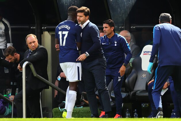 NEWCASTLE UPON TYNE, ENGLAND - AUGUST 13:  Tottenham Hotspur Manager / Head Coach Mauricio Pochettino substitutes Moussa Sissoko of Tottenham Hotspur during the Premier League match between Newcastle United and Tottenham Hotspur at St. James' Park on August 13, 2017 in Newcastle upon Tyne, England.  (Photo by Chris Brunskill Ltd/Getty Images)