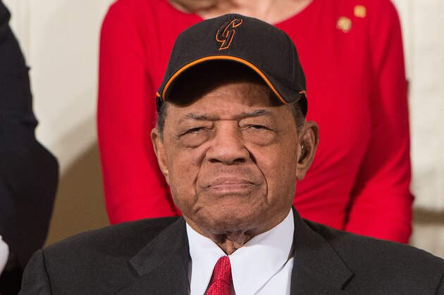 Baseball great Willie Mays looks on during a Presidential Medal of Freedom ceremony at the White House in Washington, DC, on November 24, 2015.  AFP PHOTO/NICHOLAS KAMM / AFP / NICHOLAS KAMM        (Photo credit should read NICHOLAS KAMM/AFP/Getty Images)