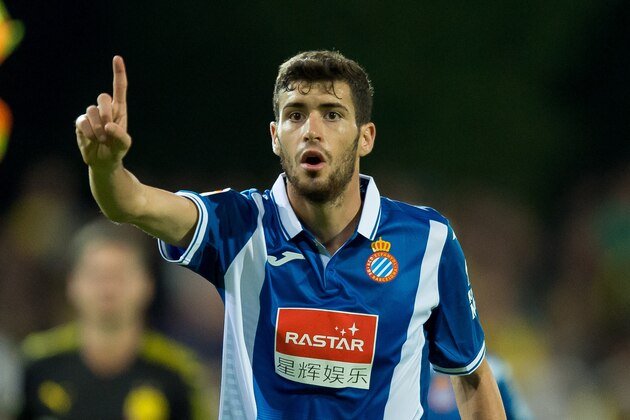 WINTERTHUR, SWITZERLAND - JULY 28: Aaron Caricol Martin of Espanyol Barcelona gestures during a friendly match between Espanyol Barcelona and Borussia Dortmund as part of the training camp on July 28, 2017 in Winterthur, Switzerland. (Photo by TF-Images/TF-Images via Getty Images)