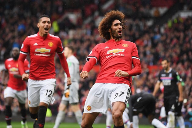 MANCHESTER, ENGLAND - SEPTEMBER 30:  Marouane Fellaini of Manchester United celebrates scroing his side's third goal during the Premier League match between Manchester United and Crystal Palace at Old Trafford on September 30, 2017 in Manchester, England.  (Photo by Laurence Griffiths/Getty Images)