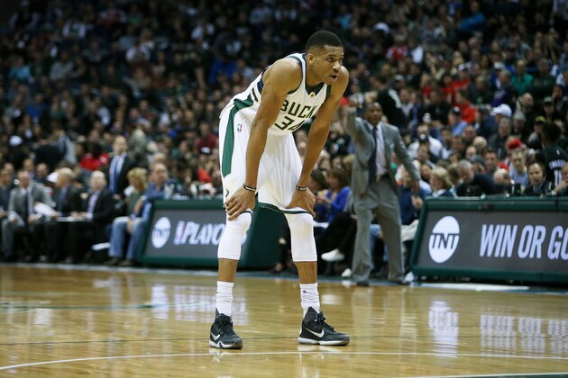 MILWAUKEE, WI - APRIL 27:  Giannis Antetokounmpo #34 of the Milwaukee Bucks stands on the court in the second quarter in Game Six of the Eastern Conference Quarterfinals against the Toronto Raptors during the 2017 NBA Playoffs at BMO Harris Bradley Center on April 27, 2017 in Milwaukee, Wisconsin. NOTE TO USER: User expressly acknowledges and agrees that, by downloading and or using this photograph, User is consenting to the terms and conditions of the Getty Images License Agreement. (Photo by Dylan Buell/Getty Images))