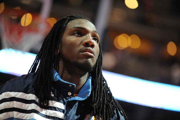 DENVER, CO - APRIL 15: Kenneth Faried #35 of the Denver Nuggets stands for the National Anthem before a game against the Houston Rockets on April 15, 2012 at the Pepsi Center in Denver, Colorado. NOTE TO USER: User expressly acknowledges and agrees that, by downloading and/or using this Photograph, user is consenting to the terms and conditions of the Getty Images License Agreement. Mandatory Copyright Notice: Copyright 2012 NBAE (Photo by Garrett W. Ellwood/NBAE via Getty Images)