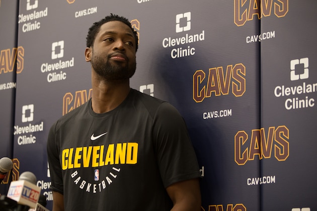 CLEVELAND, OH - SEPTEMBER 25: Dwayne Wade #9 of the Cleveland Cavaliers speaks to reporters during Media Day at the Cleveland Clinic Courts on September 25, 2017 in Cleveland, Ohio. NOTE TO USER: User expressly acknowledges and agrees that, by downloading and or using this photograph, User is consenting to the terms and conditions of the Getty Images License Agreement. Mandatory Copyright Notice: Copyright 2017 NBAE (Photo by Michael J. LeBrecht II/NBAE via Getty Images)