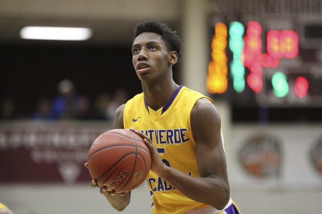 Montverde Academy's Rowan Barrett #5 shoots a free throw against Bishop Montgomery during a high school basketball game at the 2017 Hoophall Classic on Monday, January 16, 2017, in Springfield, MA. (AP Photo/Gregory Payan)