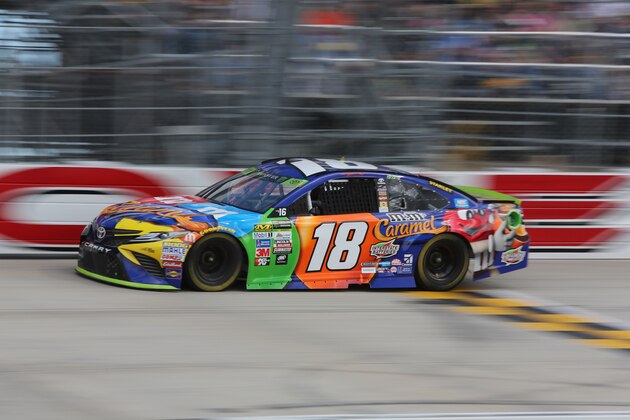 DOVER, DE - OCTOBER 01:  Kyle Busch, driver of the #18 M&M's Caramel Toyota, drives during the Monster Energy NASCAR Cup Series Apache Warrior 400 presented by Lucas Oil at Dover International Speedway on October 1, 2017 in Dover, Delaware.  (Photo by Jerry Markland/Getty Images)