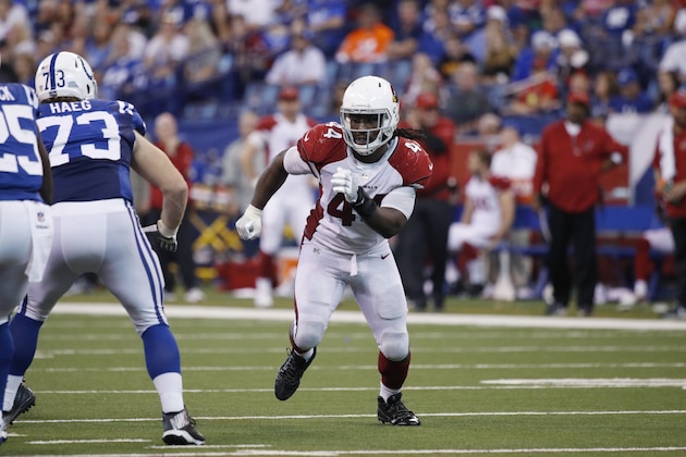 INDIANAPOLIS, IN - SEPTEMBER 17: Markus Golden #44 of the Arizona Cardinals in action during a game against the Indianapolis Colts at Lucas Oil Stadium on September 17, 2017 in Indianapolis, Indiana. The Cardinals won 16-13 in overtime. (Photo by Joe Robbins/Getty Images)