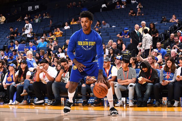 OAKLAND, CA - SEPTEMBER 30: Nick Young #6 of the Golden State Warriors warms up before the game against the Denver Nuggets during a preseason game on September 30, 2017 at ORACLE Arena in Oakland, California. NOTE TO USER: User expressly acknowledges and agrees that, by downloading and or using this photograph, user is consenting to the terms and conditions of Getty Images License Agreement. Mandatory Copyright Notice: Copyright 2017 NBAE (Photo by Noah Graham/NBAE via Getty Images)