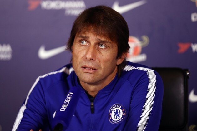 COBHAM, ENGLAND - SEPTEMBER 29:  Chelsea Head Coach Antonio Conte talks to the media at Chelsea Training Ground on September 29, 2017 in Cobham, England.  (Photo by Bryn Lennon/Getty Images)