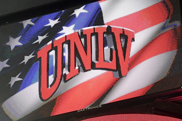 LAS VEGAS, NV - NOVEMBER 11:  A UNLV logo is displayed on a scoreboard during the team's game against the South Alabama Jaguars at the Thomas & Mack Center on November 11, 2016 in Las Vegas, Nevada. South Alabama won 76-68.  (Photo by Ethan Miller/Getty Images)