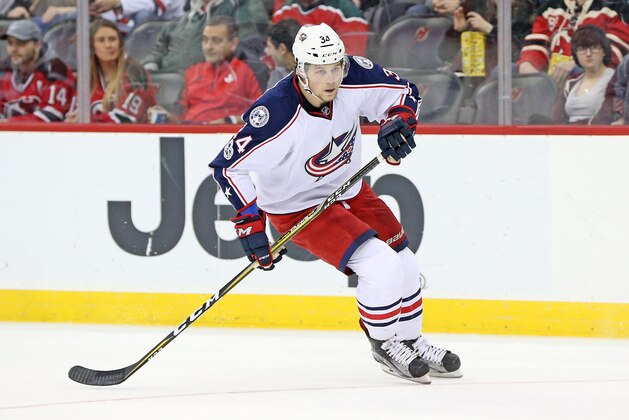 NEWARK, NJ - MARCH 19: Josh Anderson #34 of the Columbus Blue Jackets skates during the first period against the New Jersey Devils on March 19, 2017 at the Prudential Center in Newark, New Jersey. (Photo by Christopher Pasatieri/Getty Images)