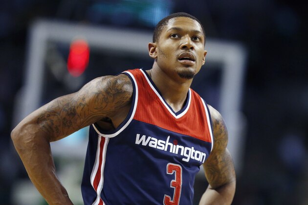 Washington Wizards' Bradley Beal during the fourth quarter of a second-round NBA playoff series basketball game against the Boston Celtics, Sunday, April, 30, 2017, in Boston. The Celtics won 123-111. (AP Photo/Michael Dwyer)