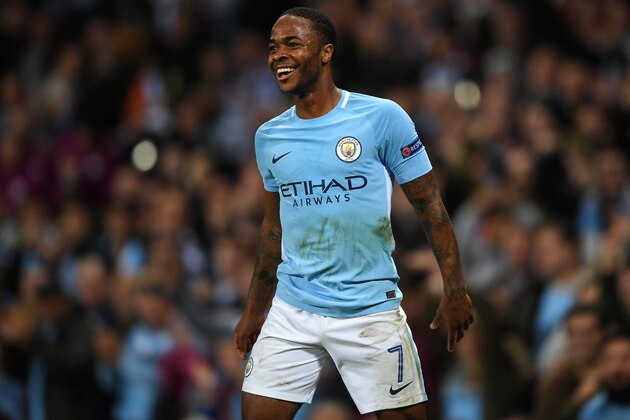MANCHESTER, ENGLAND - SEPTEMBER 26:  Raheem Sterling of Manchester City celebrates scoring his sides second goal during the UEFA Champions League Group F match between Manchester City and Shakhtar Donetsk at Etihad Stadium on September 26, 2017 in Manchester, United Kingdom.  (Photo by Laurence Griffiths/Getty Images)