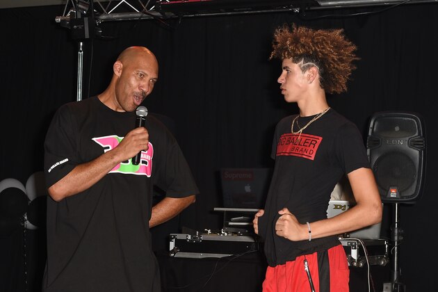 CHINO, CA - SEPTEMBER 02:  LaVar Ball (L) and LaMelo Ball attend Melo Ball's 16th Birthday on September 2, 2017 in Chino, California.  (Photo by Joshua Blanchard/Getty Images for Crosswalk Productions )