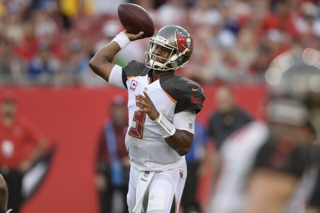 Tampa Bay Buccaneers quarterback Jameis Winston (3) throws a pass against the New York Giants during the second quarter of an NFL football game Sunday, Oct. 1, 2017, in Tampa, Fla. (AP Photo/Jason Behnken)