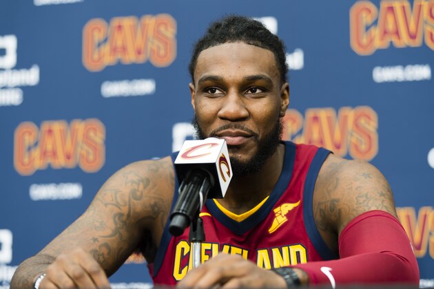 INDEPENDENCE, OH - SEPTEMBER 25: Jae Crowder #99 of the Cleveland Cavaliers speaks at Cleveland Clinic Courts on September 25, 2017 in Independence, Ohio. NOTE TO USER: User expressly acknowledges and agrees that, by downloading and/or using this photograph, user is consenting to the terms and conditions of the Getty Images License Agreement. (Photo by Jason Miller/Getty Images)