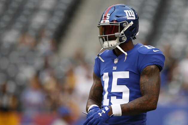 EAST RUTHERFORD, NJ - AUGUST 11: Brandon Marshall #15 of the New York Giants during warm ups before an NFL preseason game against the Pittsburgh Steelers at MetLife Stadium on August 11, 2017 in East Rutherford, New Jersey. (Photo by Rich Schultz/Getty Images)
