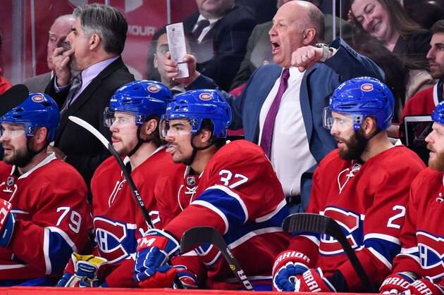 MONTREAL, QC - APRIL 14: Head coach of the Montreal Canadiens Claude Julien reacts on a call by the referee against the New York Rangers in Game Two of the Eastern Conference First Round during the 2017 NHL Stanley Cup Playoffs at the Bell Centre on April 14, 2017 in Montreal, Quebec, Canada. The Montreal Canadiens defeated the New York Rangers 4-3 in overtime. (Photo by Minas Panagiotakis/Getty Images) MONTREAL, QC - APRIL 14: Head coach of the Montreal Canadiens Claude Julien reacts on a call by the referee against the New York Rangers in Game Two of the Eastern Conference First Round during the 2017 NHL Stanley Cup Playoffs at the Bell Centre on April 14, 2017 in Montreal, Quebec, Canada. The Montreal Canadiens defeated the New York Rangers 4-3 in overtime. (Photo by Minas Panagiotakis/Getty Images)