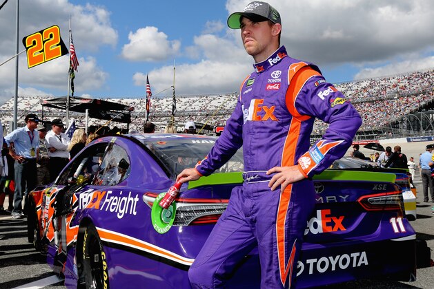 DOVER, DE - OCTOBER 01:  Denny Hamlin, driver of the #11 FedEx Freight Toyota, prepares to drive during the Monster Energy NASCAR Cup Series Apache Warrior 400 presented by Lucas Oil at Dover International Speedway on October 1, 2017 in Dover, Delaware.  (Photo by Jerry Markland/Getty Images)