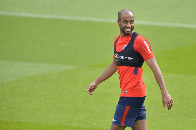 PARIS, FRANCE - AUGUST 11:  Lucas reacts before a training session with the Paris Saint-Germain on August 11, 2017 in Paris, France.  (Photo by Aurelien Meunier/Getty Images)