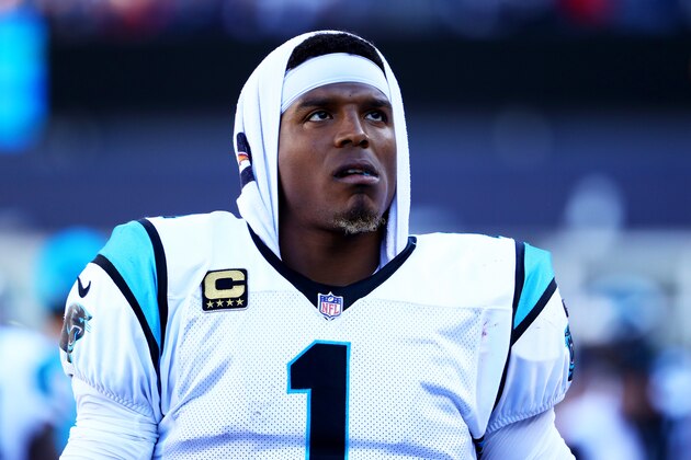 FOXBORO, MA - OCTOBER 1: Cam Newton #1 of the Carolina Panthers looks on during the game against the New England Patriots at Gillette Stadium on October 1, 2017 in Foxboro, Massachusetts.(Photo by Maddie Meyer/Getty Images)