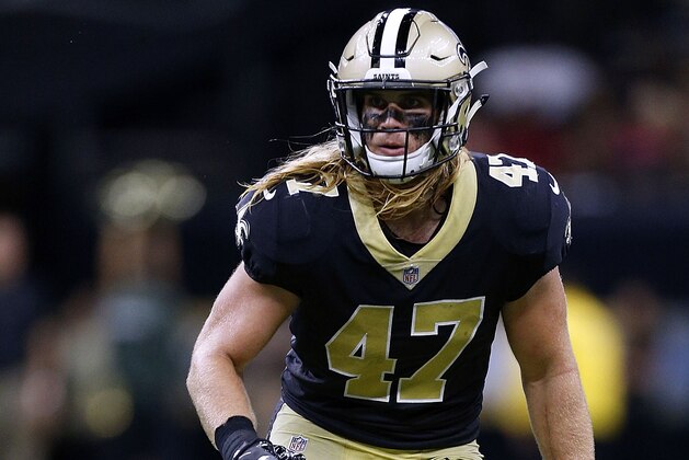 NEW ORLEANS, LA - AUGUST 26:  Alex Anzalone #47 of the New Orleans Saints defends during the first half of a preseason game against the Houston Texans at the Mercedes-Benz Superdome on August 26, 2017 in New Orleans, Louisiana.  (Photo by Jonathan Bachman/Getty Images)