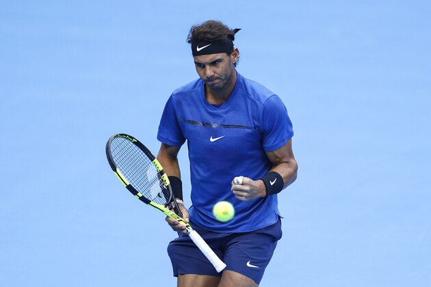 BEIJING, CHINA - OCTOBER 05: Rafael Nadal of Spain gestures as he competes against during the Singles 2nd Round on day six of 2017 China Open at the China National Tennis Centre on October 5, 2017 in Beijing, China.(Photo by XIN LI/Getty Images)