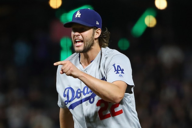 SAN FRANCISCO, CA - SEPTEMBER 12:  Clayton Kershaw #22 of the Los Angeles Dodgers reacts after he struck out Tim Federowicz #43 of the San Francisco Giants with the bases loaded to end the sixth inning at AT&T Park on September 12, 2017 in San Francisco, California.  (Photo by Ezra Shaw/Getty Images)