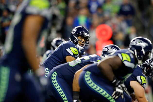 SEATTLE, WA - OCTOBER 01:  Russell Wilson #3 of the Seattle Seahawks calls a play against the Indianapolis Colts at CenturyLink Field on October 1, 2017 in Seattle, Washington.  (Photo by Jonathan Ferrey/Getty Images)