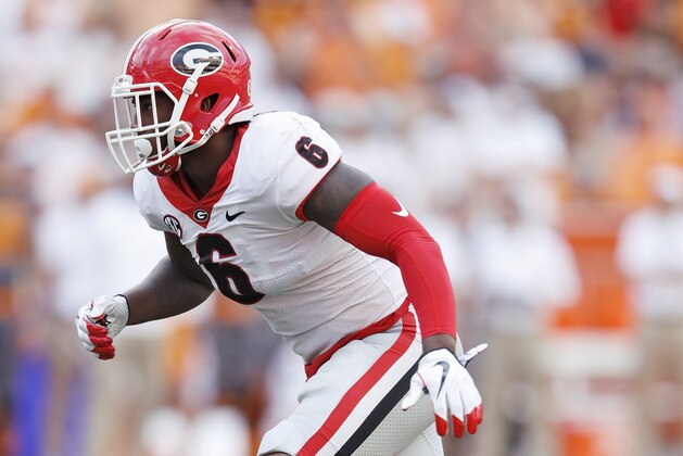 KNOXVILLE, TN - SEPTEMBER 30: Natrez Patrick #6 of the Georgia Bulldogs in action during a game against the Tennessee Volunteers at Neyland Stadium on September 30, 2017 in Knoxville, Tennessee. Georgia won 41-0. (Photo by Joe Robbins/Getty Images)
