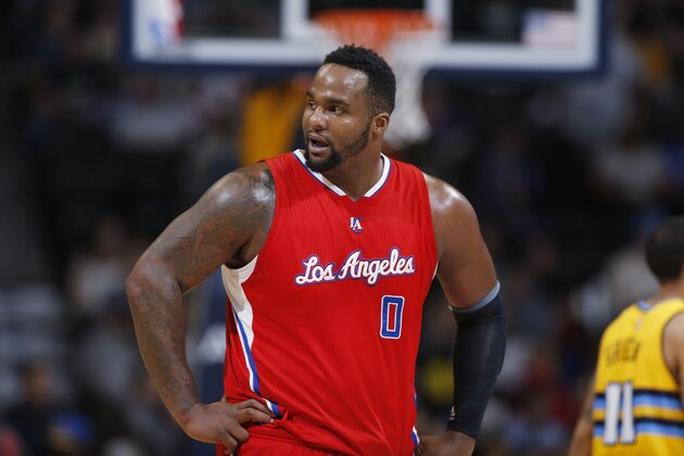 Los Angeles Clippers forward Glen Davis (0) looks on against the Denver Nuggets in the third quarter of an NBA basketball game Saturday, April 4, 2015, in Denver. The Clippers won 107-92. (AP Photo/David Zalubowski)