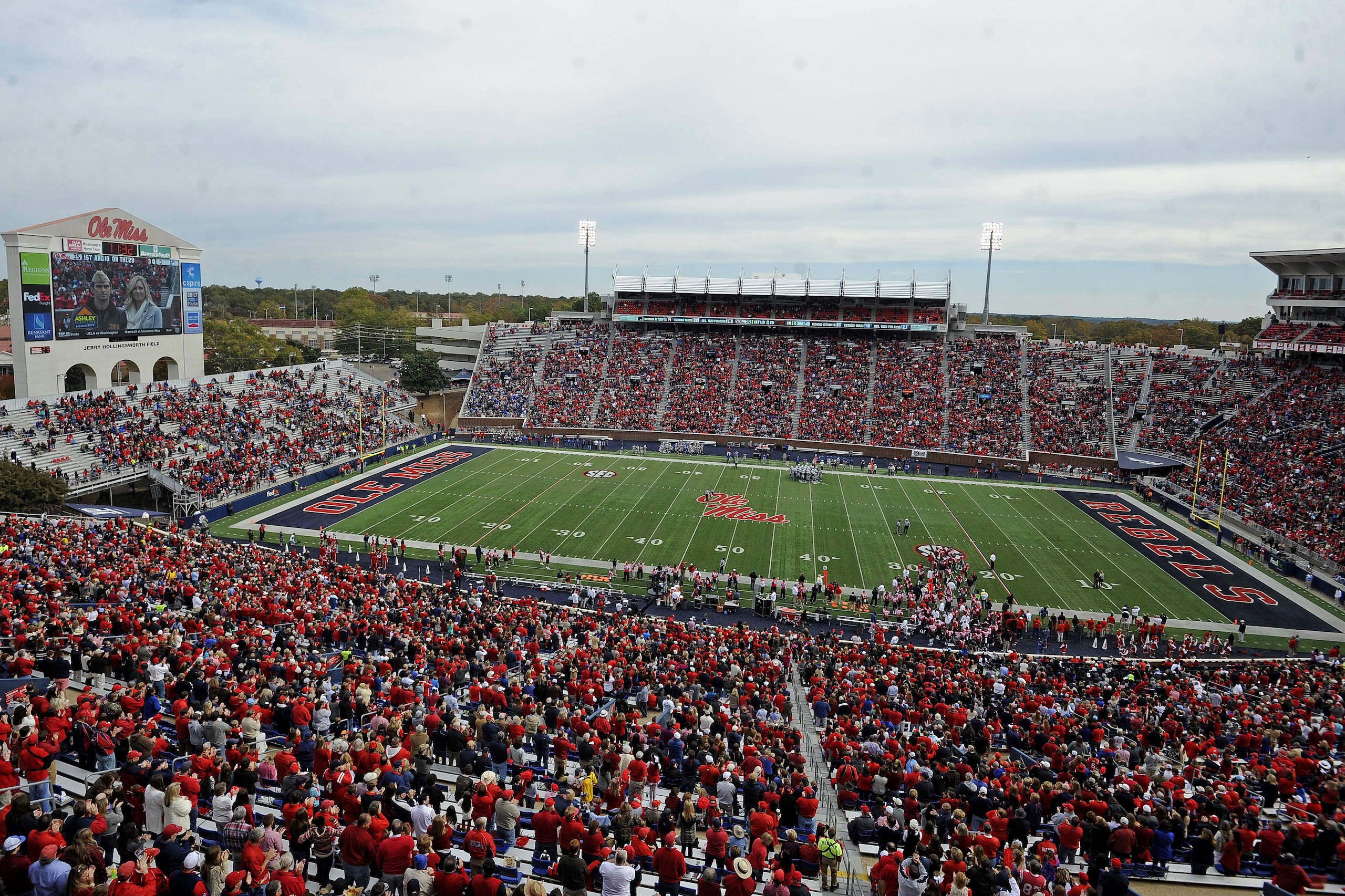 Mississippi's Vaught-Hemingway stadium is seen during the second half of an NCAA college football game between Mississippi and Presbyterian in Oxford, Miss., Saturday, Nov. 8, 2014. No. 12 Mississippi won 48-0.  (AP Photo/Thomas Graning)