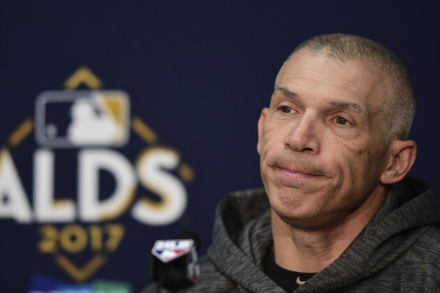 New York Yankees manager Joe Girardi listens to a question during a news conference before Game 2 of baseball's American League Division Series against the Cleveland Indians, Friday, Oct. 6, 2017, in Cleveland. (AP Photo/David Dermer) New York Yankees manager Joe Girardi listens to a question during a news conference before Game 2 of baseball's American League Division Series against the Cleveland Indians, Friday, Oct. 6, 2017, in Cleveland. (AP Photo/David Dermer)
