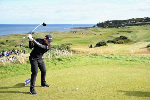 ST ANDREWS, SCOTLAND - OCTOBER 07:  Tyrrell Hatton of England tees off on the 7th during day three of the 2017 Alfred Dunhill Championship at Kingsbarns on October 7, 2017 in St Andrews, Scotland.  (Photo by Ross Kinnaird/Getty Images)