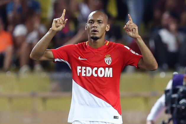 Monaco's Brazilian defender Fabinho celebrates after scoring a goal  during the French L1 football match between Monaco (ASM) and Marseille (OM) on August 27, 2017, at the Louis II Stadium in Monaco. / AFP PHOTO / VALERY HACHE        (Photo credit should read VALERY HACHE/AFP/Getty Images)