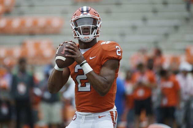 Clemson quarterback Kelly Bryant (2) warms up before an NCAA college football game against Wake Forest, Saturday, Oct. 7, 2017, in Clemson, S.C. (AP Photo/Rainier Ehrhardt)