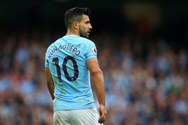 MANCHESTER, ENGLAND - SEPTEMBER 23:  Sergio Aguero of Manchester City looks on during the Premier League match between Manchester City and Crystal Palace at Etihad Stadium on September 23, 2017 in Manchester, England.  (Photo by Alex Livesey/Getty Images)