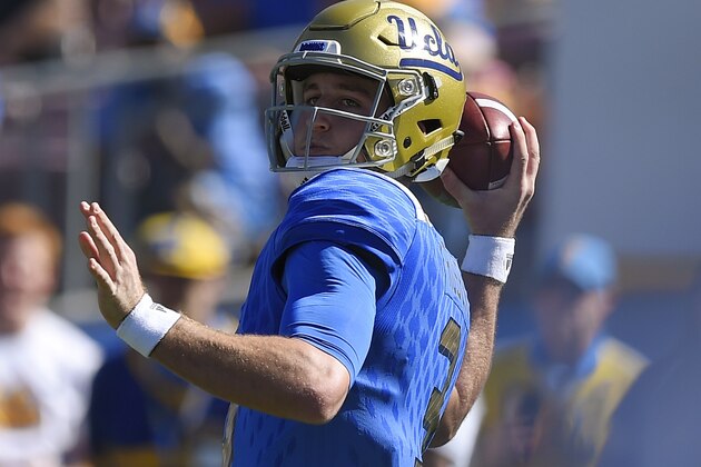 FILE - In this Oct. 31, 2015, file photo, UCLA quarterback Josh Rosen passes during the first half of an NCAA college football game against Colorado, in Pasadena, Calif. The Pac-12 has one of the Heisman Trophy favorites in Stanford’s Christian McCaffrey, another legitimate contender in Oregon’s Royce Freeman and maybe the most talented quarterback in the country west of Deshaun Watson in UCLA’s Josh Rosen. (AP Photo/Mark J. Terrill, File)