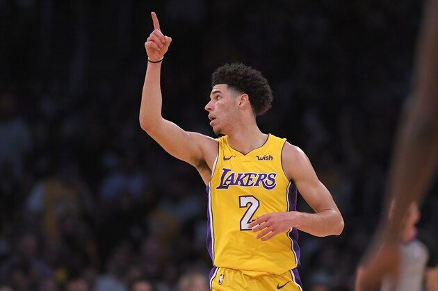 Los Angeles Lakers guard Lonzo Ball gestures after dunking during the first half of a preseason NBA basketball game against the Denver Nuggets, Monday, Oct. 2, 2017, in Los Angeles. (AP Photo/Mark J. Terrill) Los Angeles Lakers guard Lonzo Ball gestures after dunking during the first half of a preseason NBA basketball game against the Denver Nuggets, Monday, Oct. 2, 2017, in Los Angeles. (AP Photo/Mark J. Terrill)