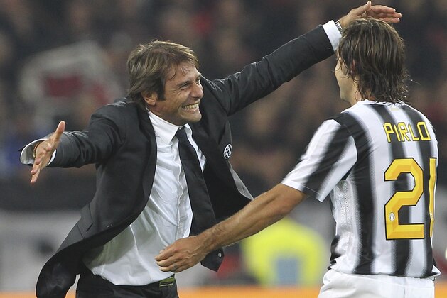 TURIN, ITALY - OCTOBER 02: Juventus FC manager Antonio Conte celebrates the victory with Andrea Pirlo at the end of the Serie A match between Juventus FC and AC Milan on October 2, 2011 in Turin, Italy. (Photo by Marco Luzzani/Getty Images) TURIN, ITALY - OCTOBER 02: Juventus FC manager Antonio Conte celebrates the victory with Andrea Pirlo at the end of the Serie A match between Juventus FC and AC Milan on October 2, 2011 in Turin, Italy. (Photo by Marco Luzzani/Getty Images)