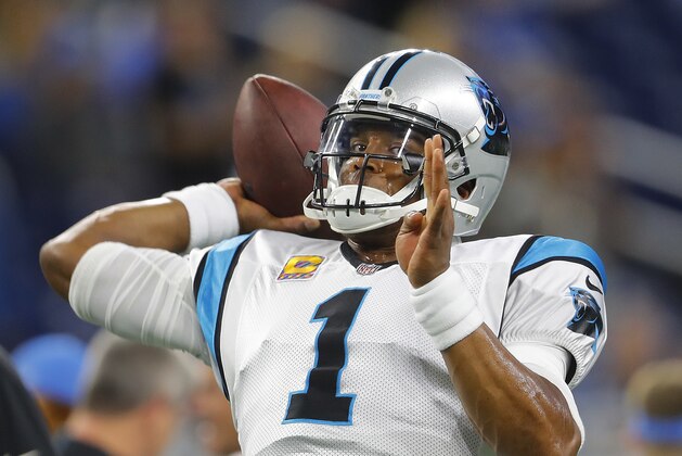 Carolina Panthers quarterback Cam Newton (1) throws against the Detroit Lions during an NFL football game in Detroit, Sunday, Oct. 8, 2017. (AP Photo/Paul Sancya) Carolina Panthers quarterback Cam Newton (1) throws against the Detroit Lions during an NFL football game in Detroit, Sunday, Oct. 8, 2017. (AP Photo/Paul Sancya)