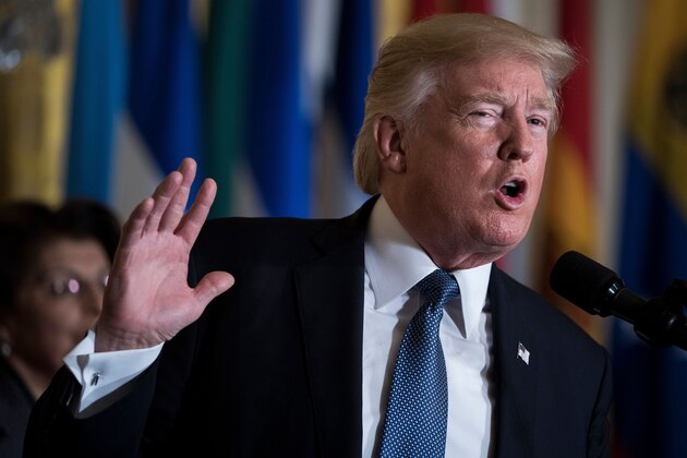 US President Donald Trump speaks during a Hispanic Heritage Month event in the East Room of the White House October 6, 2017 in Washington, DC.                           
President Trump invited over 200 Hispanic business, community, and faith leaders, and guests from across the country to join in the celebration of Hispanic Heritage Month. / AFP PHOTO / Brendan Smialowski        (Photo credit should read BRENDAN SMIALOWSKI/AFP/Getty Images)