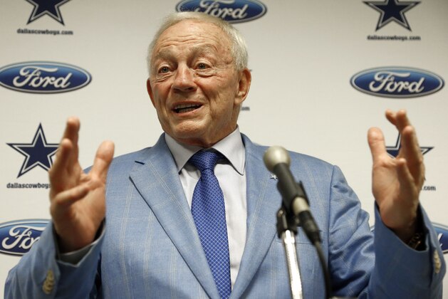 Dallas Cowboys owner Jerry Jones speaks after an NFL football game against the,Arizona Cardinals, Monday, Sept. 25, 2017, in Glendale, Ariz. The Cowboys won 28-17. (AP Photo/Ross D. Franklin)