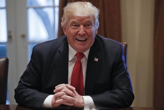 President Donald Trump speaks during a briefing with Senior Military leaders in the Cabinet Room of the White House in Washington, Thursday, Oct. 5, 2017. Sitting on the left is Defense Secretary Jim Mattis. (AP Photo/Pablo Martinez Monsivais)