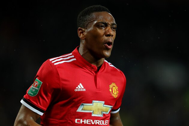 MANCHESTER, ENGLAND - SEPTEMBER 20:  Anthony Martial of Manchester United celebrates scoring his sides fourth goal during the Carabao Cup Third Round match between Manchester United and Burton Albion at Old Trafford on September 20, 2017 in Manchester, England.  (Photo by Richard Heathcote/Getty Images)