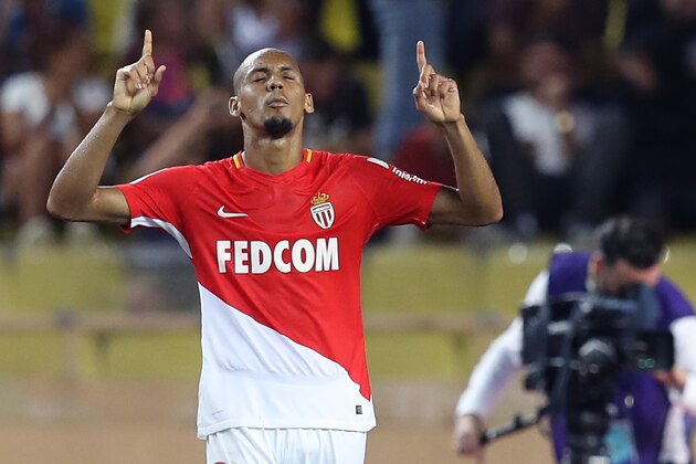 Monaco's Brazilian defender Fabinho celebrates after scoring a goal  during the French L1 football match between Monaco (ASM) and Marseille (OM) on August 27, 2017, at the Louis II Stadium in Monaco. / AFP PHOTO / VALERY HACHE        (Photo credit should read VALERY HACHE/AFP/Getty Images)