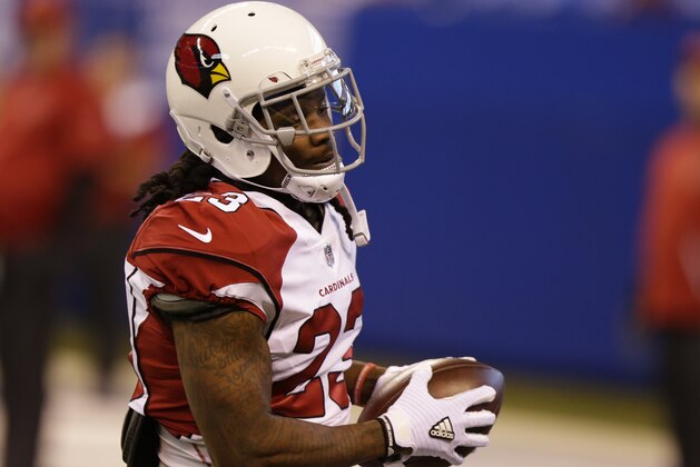 Arizona Cardinals running back Chris Johnson runs before an NFL football game against the Indianapolis Colts, Sunday, Sept. 17, 2017, in Indianapolis. (AP Photo/Michael Conroy)