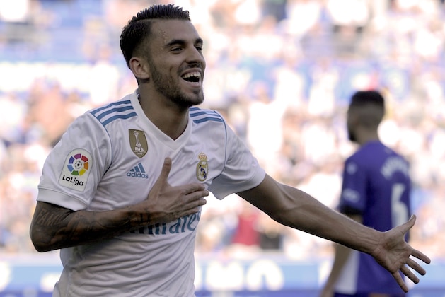 Real Madrid's midfielder from Spain Daniel Ceballos celebrates after scoring his team's secondd goal during the Spanish league football match Deportivo Alaves vs Real Madrid CF at the Mendizorroza stadium in Vitoria on September 23, 2017.  / AFP PHOTO / ANDER GILLENEA        (Photo credit should read ANDER GILLENEA/AFP/Getty Images)