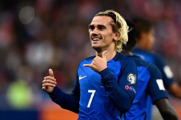 France's forward Antoine Griezmann celebrates after scoring a goal during the FIFA World Cup 2018 qualification football match between France and Belarus at the Stade de France in Saint-Denis, north of Paris, on October 10, 2017. / AFP PHOTO / CHRISTOPHE SIMON (Photo credit should read CHRISTOPHE SIMON/AFP/Getty Images) France's forward Antoine Griezmann celebrates after scoring a goal during the FIFA World Cup 2018 qualification football match between France and Belarus at the Stade de France in Saint-Denis, north of Paris, on October 10, 2017. / AFP PHOTO / CHRISTOPHE SIMON (Photo credit should read CHRISTOPHE SIMON/AFP/Getty Images)